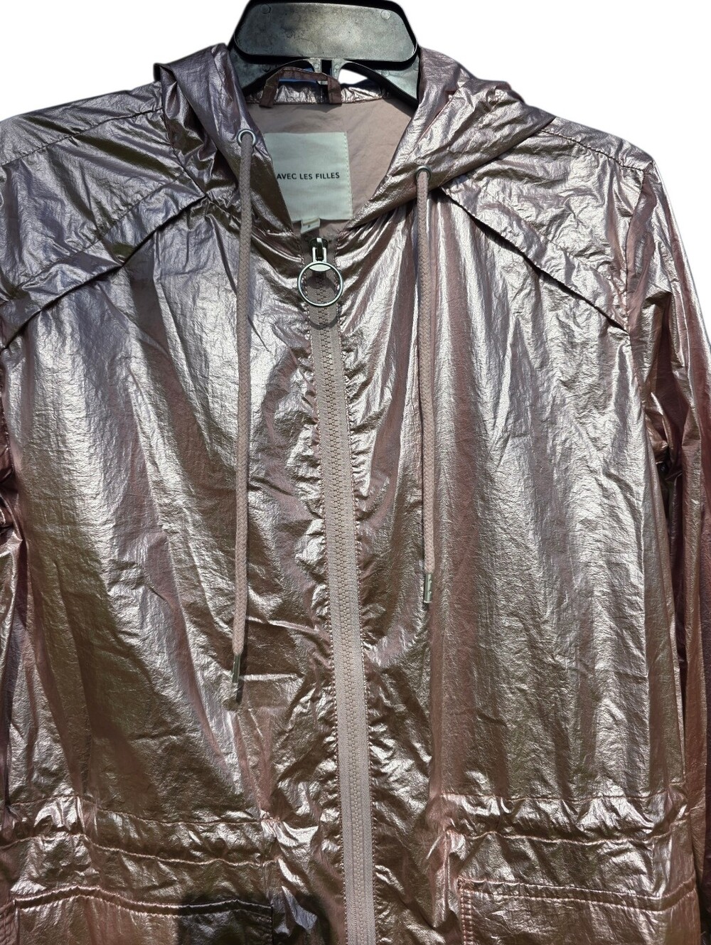 NWT Avec Les Filles Metallic Rain Jacket- S - Picture 3 of 13